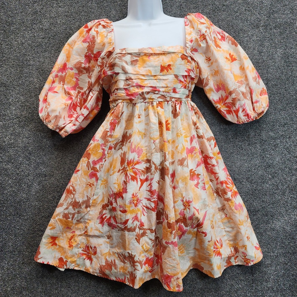 Abercrombie & Fitch Floral Puff Sleeve Babydoll Cottagecore Garden Mini Dress ST